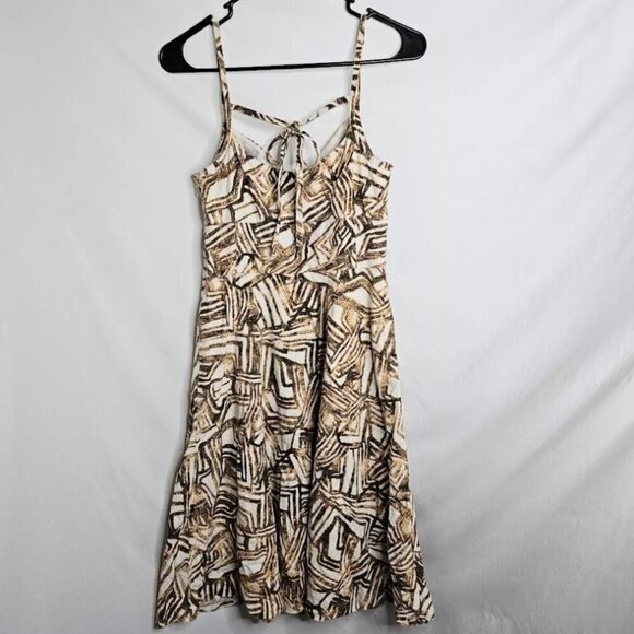 BANANA REPUBLIC Linen Dress BROWN & BEIGE size 4 Fit & Flare Lined Sundress Cute - Picture 6 of 7